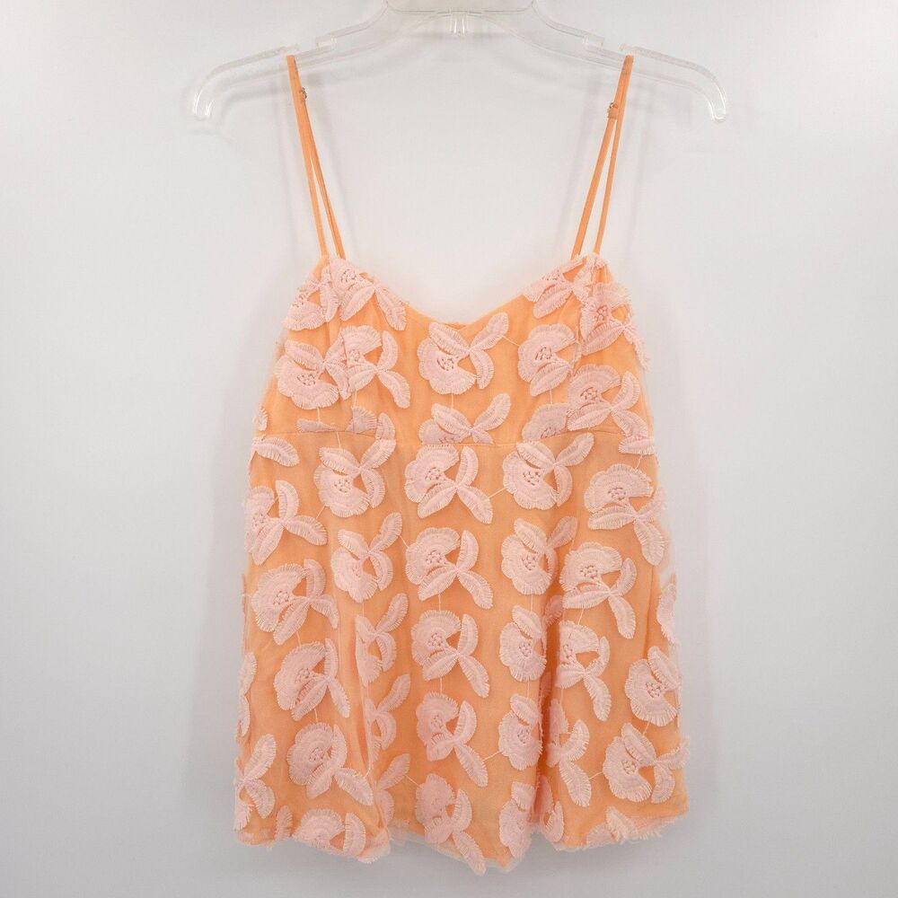 Champagne and Strawberry floral babydoll chiffon tank top Size S cottagecore